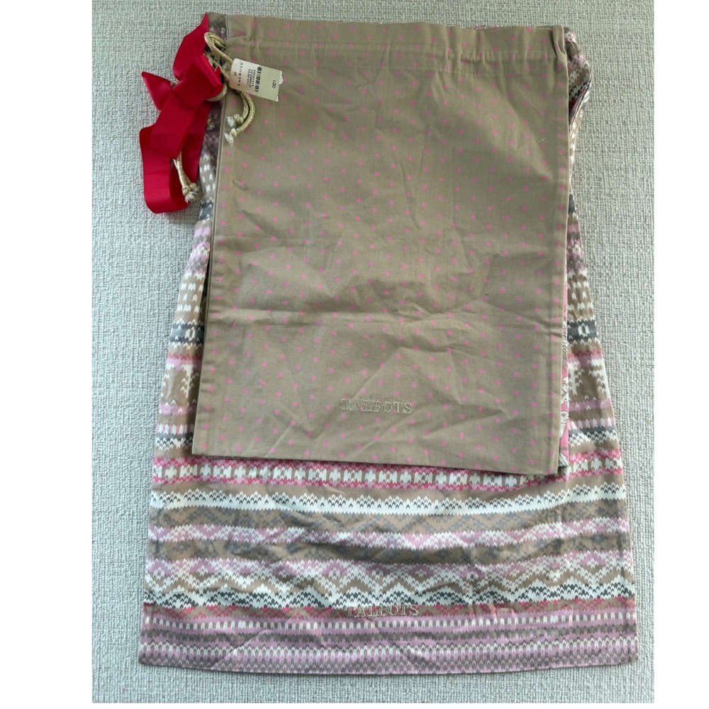 NWT Talbots Set of 3 Travel Drawstring Bags Pink Fair Isle Birds Dots Luggage